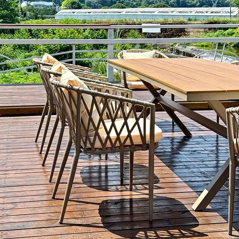 Outdoor dining area with chairs.
