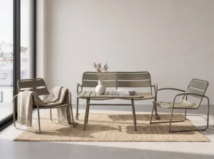 Modern 4-Piece Metal Sled-Base Lounge Set