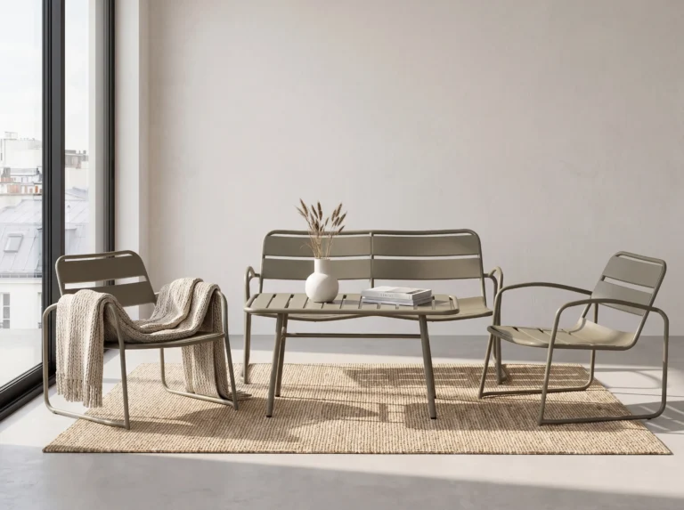Modern 4-Piece Metal Sled-Base Lounge Set