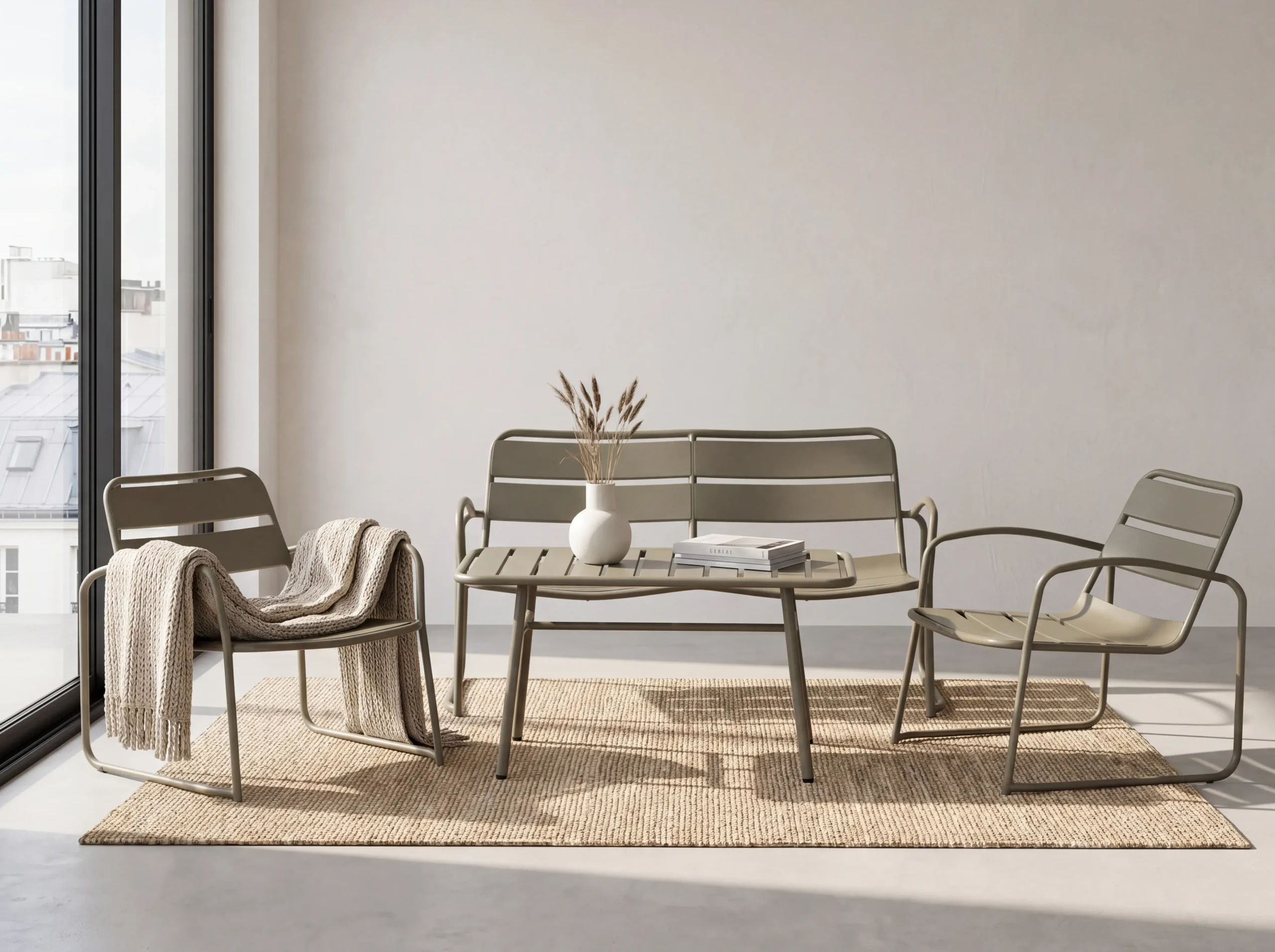 Modern 4-Piece Metal Sled-Base Lounge Set
