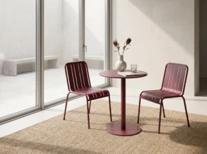Burgundy Modern 3-Piece Armless Metal Bistro Set