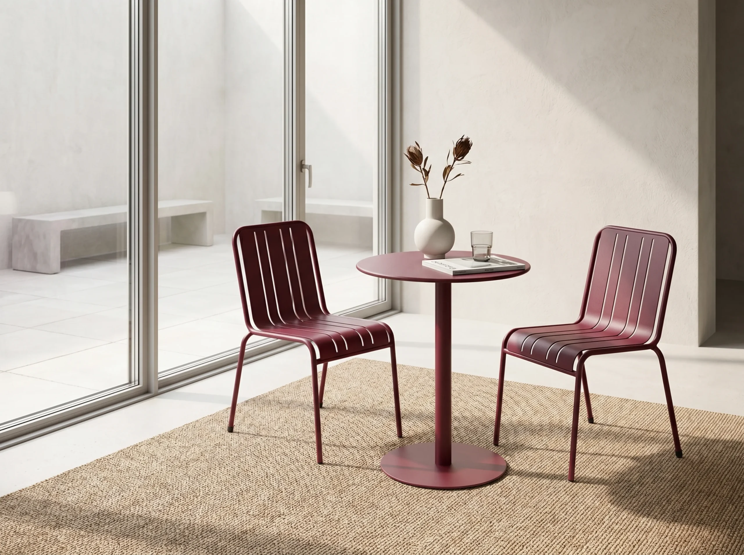 Burgundy Modern 3-Piece Armless Metal Bistro Set