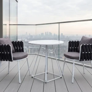 White Frame Black Thick Woven Rope Outdoor Armchair with Round Removable Cushions