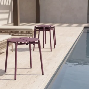Matte Plum Purple Carbon Steel Split Round Seat Stackable Outdoor Side Stool