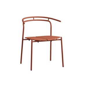 Matte Terracotta Carbon Steel Split Seat Curved Back Stackable Outdoor Dining Armchair