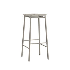 Matte Light Gray Carbon Steel Split Round Seat with Footrest Stackable Outdoor Bar Stool