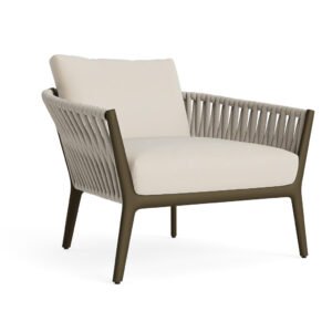 Matte Bronze Carbon Steel Frame Light Beige Vertical Woven Rope Outdoor Lounge Armchair with Removable Cushions