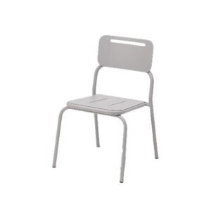 Matte Light Gray Carbon Steel Slotted Drain Seat with Carry Handle Stackable Outdoor Dining Chair
