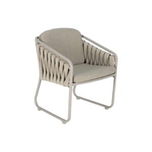 Matte Light Gray Sled Base Double-Sided Woven Rope Outdoor Armchair with Removable Cushion