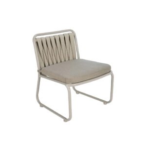 Matte Light Gray Sled Base Vertical Strap Woven Outdoor Lounge Chair with Removable Cushion