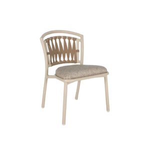 Matte Off-White V-Shaped Woven Rope Armless Outdoor Dining Chair with Removable Cushion
