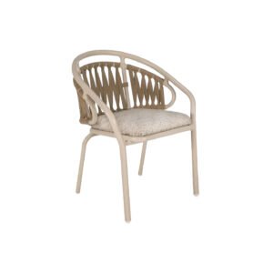 Light Beige Round Frame Woven Rope Outdoor Armchair with Powder-Coated Aluminum Frame & Removable Cushion