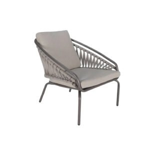 Matte Charcoal Gray Wraparound Woven Rope Outdoor Lounge Armchair with Removable Cushions