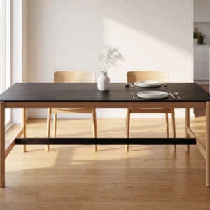 Matte Black Split Panel Outdoor Dining Table with Light Oak Legs & All-Black Metal Frame Options