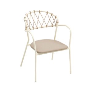 Carbon Steel Diamond Lattice Woven Rope Back Breathable Mesh Seat Outdoor Dining Armchair