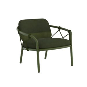 Matte Olive Green Carbon Steel Cross Rope-Tied Outdoor Lounge Armchair with Removable Cushions