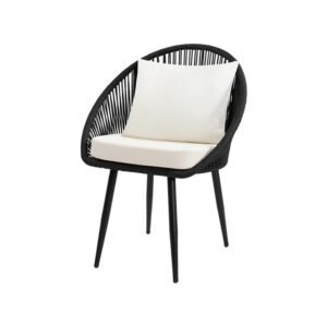 Powder-Coated Metal Egg Shaped Rope Outdoor Armchair with Removable Cushion
