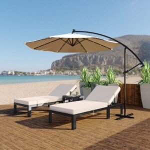 Outdoor patio pool lounger with adjustable backrest and easy-to-move wheels