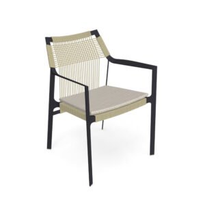 Matte Light Beige One-Piece Curved Aluminum Outdoor Armchair with Drainage Hole & Stackable Design