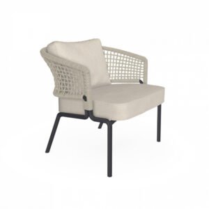 Matte Black Frame Beige Lattice Woven Rope Outdoor Armchair with Removable Cushions
