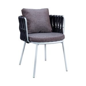 White Frame Black Thick Woven Rope Outdoor Armchair with Round Removable Cushions