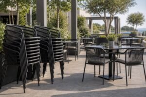 Stackable outdoor dining chairs wholesale for commercial patio projects